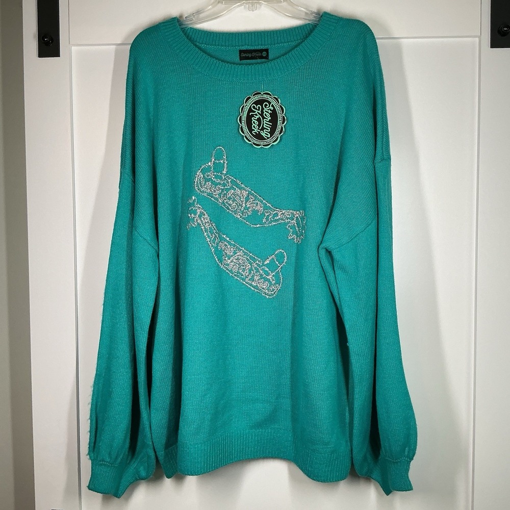 Sterling Kreek sweater Women 3X blue Queen Of Spurs balloon sleeve Cowgirl‎ West